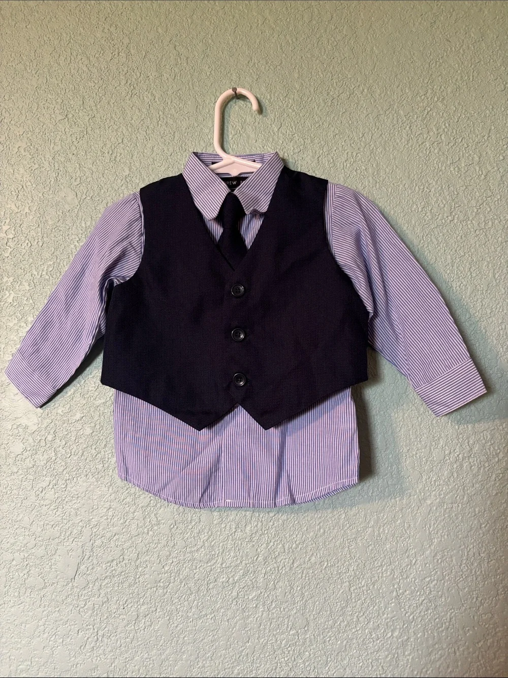 Andrew Fezza Baby Blue Striped Shirt Navy Tie Formal Vest 12 mos Like New